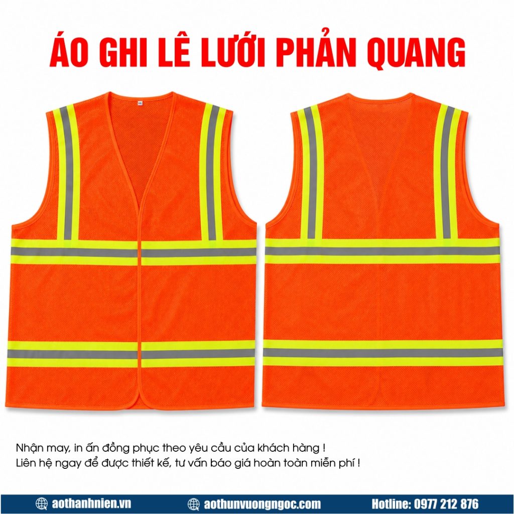 Áo ghi lê lưới bảo hộ màu cam may phản quang