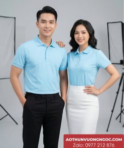 Áo thun polo chất vải poly thái màu thiên thanh