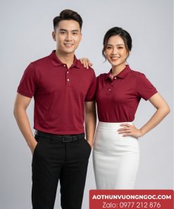 áo thun cá sấu vải poly màu đỏ đô trơn
