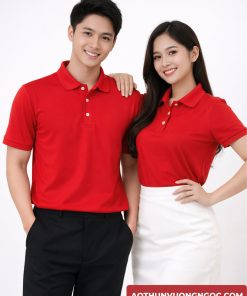 áo thun cá sấu vải poly màu đỏ trơn