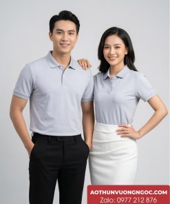 áo thun cá sấu vải poly màu xám khói trơn