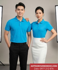 áo thun cá sấu vải poly màu xanh ya trơn