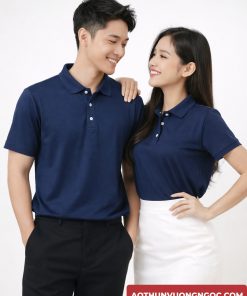áo thun cá sấu vải poly màu xanh đen trơn