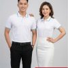 áo thun đồng phục polo trắng sọc xanh