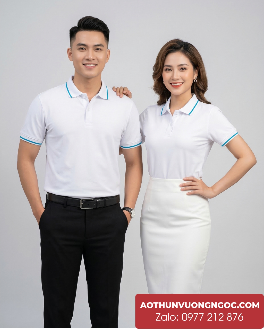 áo thun đồng phục polo trắng sọc xanh