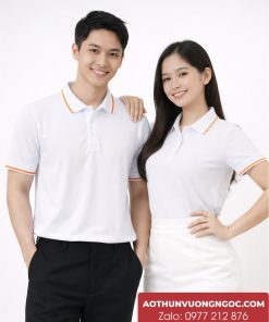 áo thun đồng phục polo trắng sọc cam