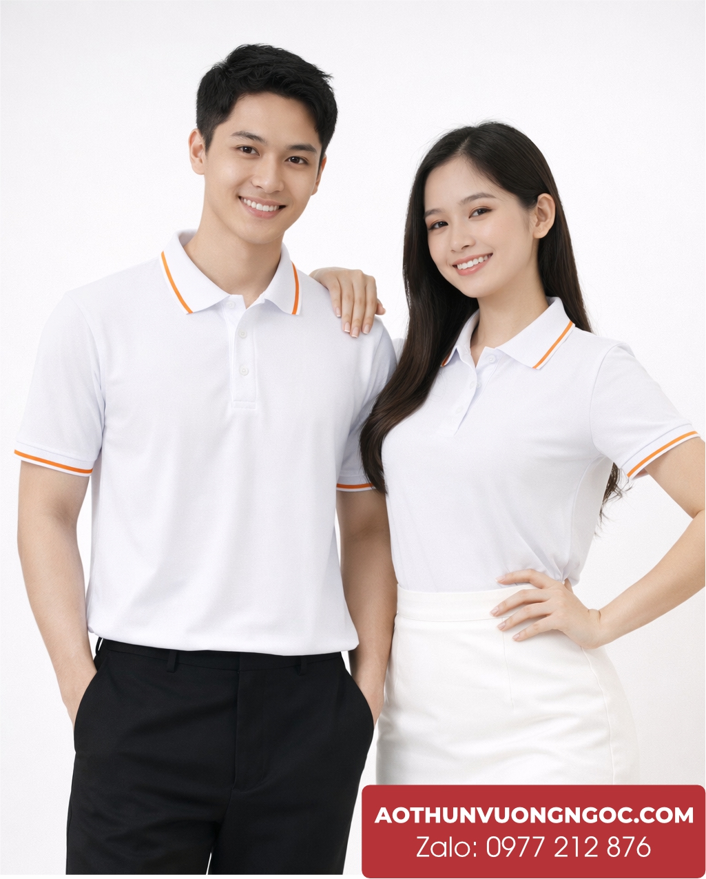 áo thun đồng phục polo trắng sọc cam