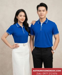 áo đồng phục màu xanh bích phối sọc trắng vãi poly thái