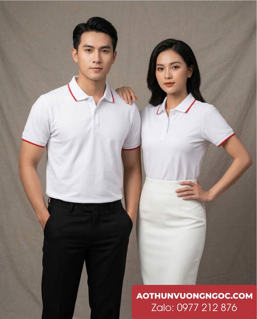 Áo đồng phục trắng sọc đỏ polo