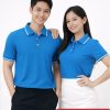 áo thun đồng phục màu xanh ya sọc trắng vải poly thái