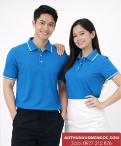 áo thun đồng phục màu xanh ya sọc trắng vải poly thái