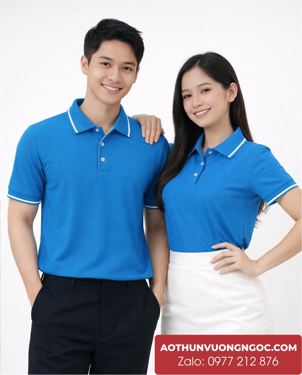 áo thun đồng phục màu xanh ya sọc trắng vải poly thái